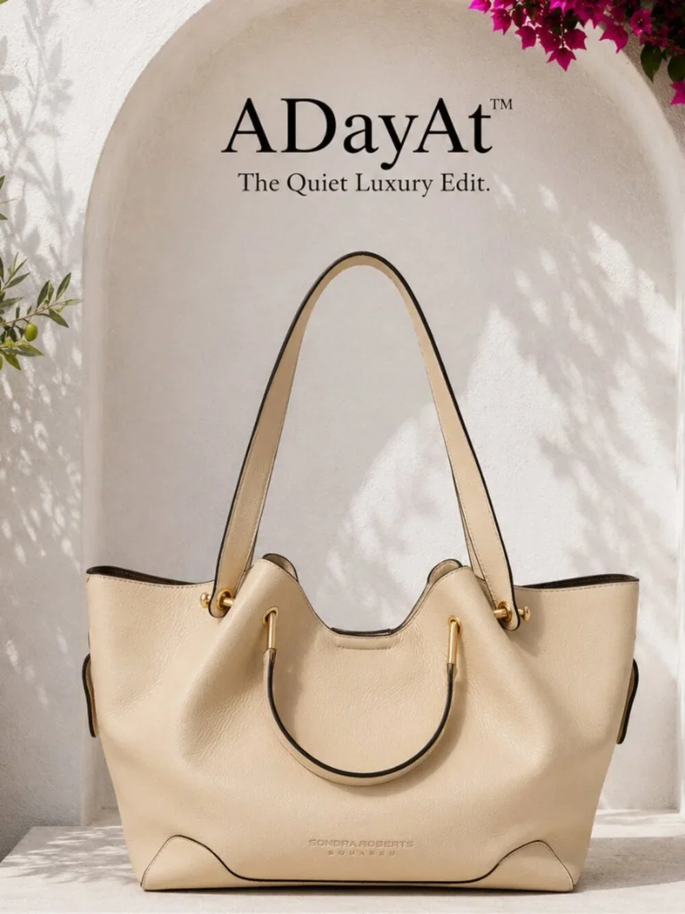 Sondra Roberts Squared Cream Slouchy Hobo Tote Large Vegan Leather Quiet Luxury